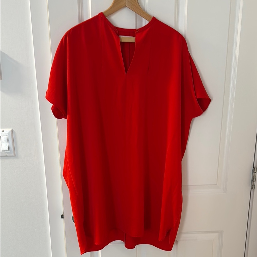 Vibrant Red V-Neck Dress